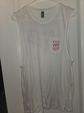 Fox White Muscle Tank with Red Pocket Logo